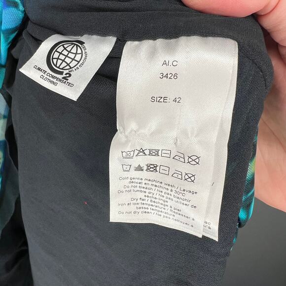 Ganni Azure Blue Floral Ruched Mesh Mini Dress Size Large/42 - Picture 7 of 9